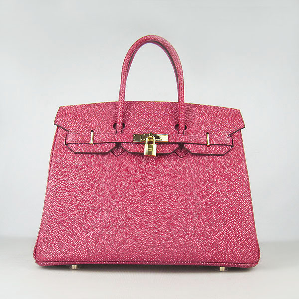 High Quality Fake Hermes Birkin 35CM Pearl Veins Leather Bag Red 6089 - Click Image to Close